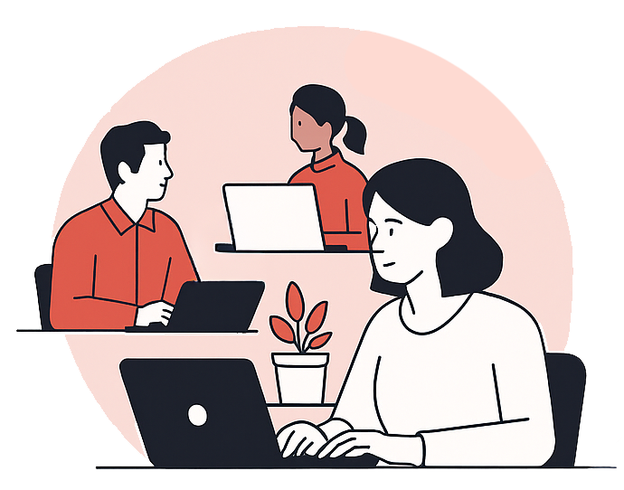 Ilustración flat/tech de equipo remoto trabajando